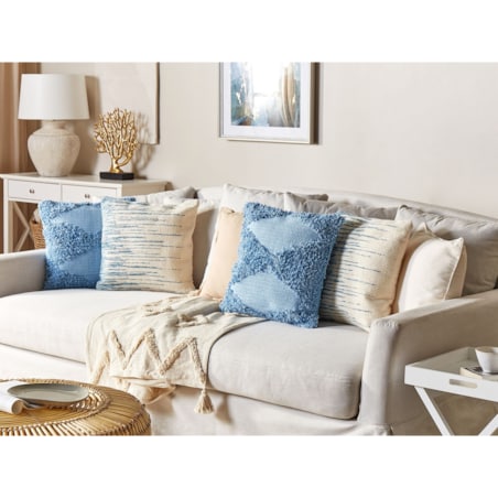 2 bawełniane poduszki dekoracyjne 45 x 45 cm beżowe z niebieskim RIVINA