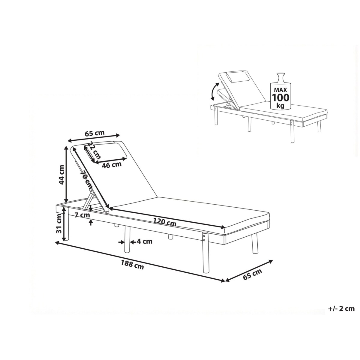 Leżak ogrodowy z poduszką MARCETELLI Drewno akacjowe Biały