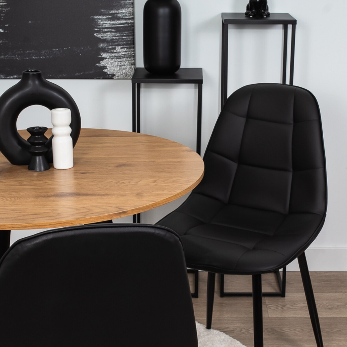 Krzesło tapicerowane ekoskóra czarne nowoczesne loftowe