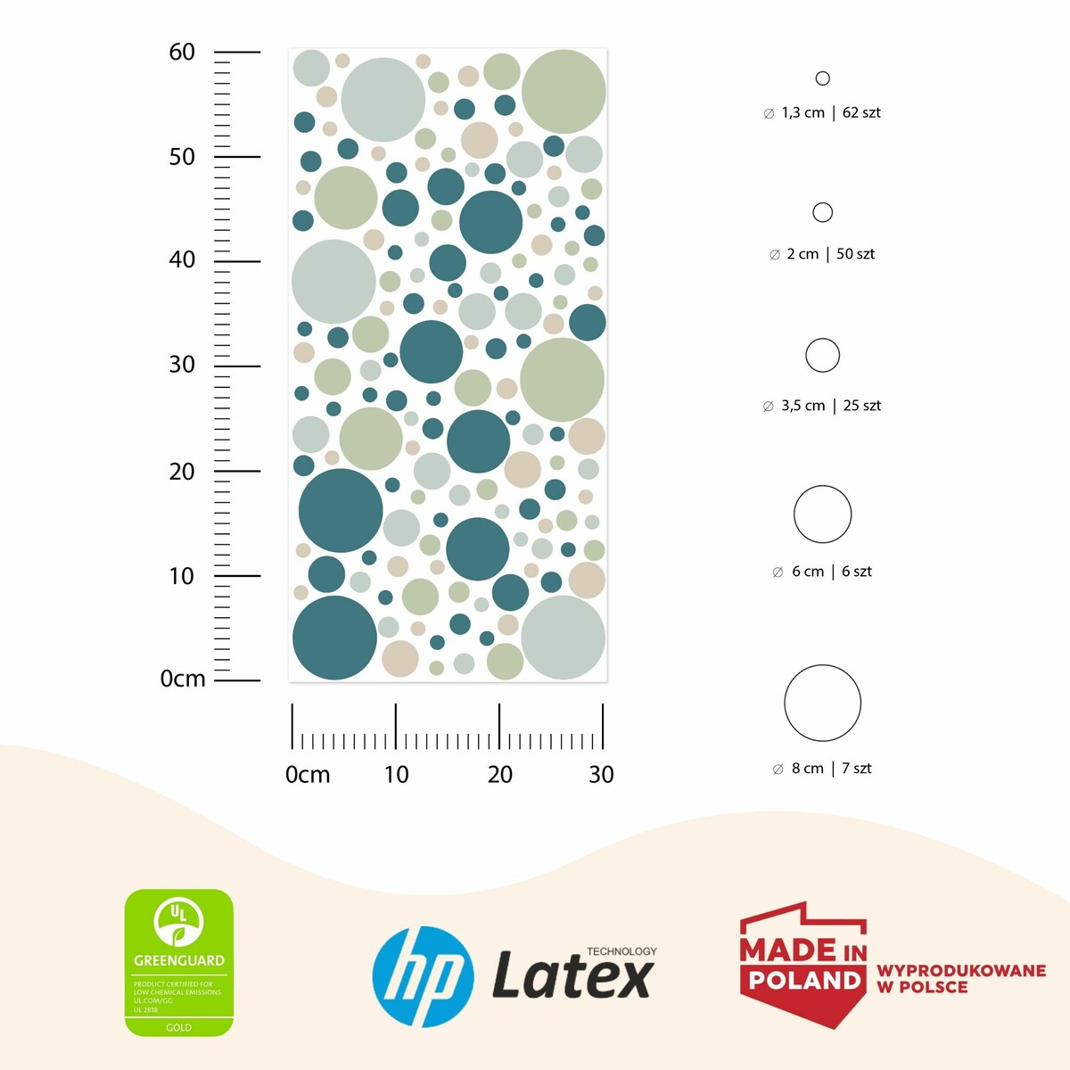 Naklejki Na Ścianę Dla Dzieci GROCHY Morskie Kropeczki Zestaw 150szt.
