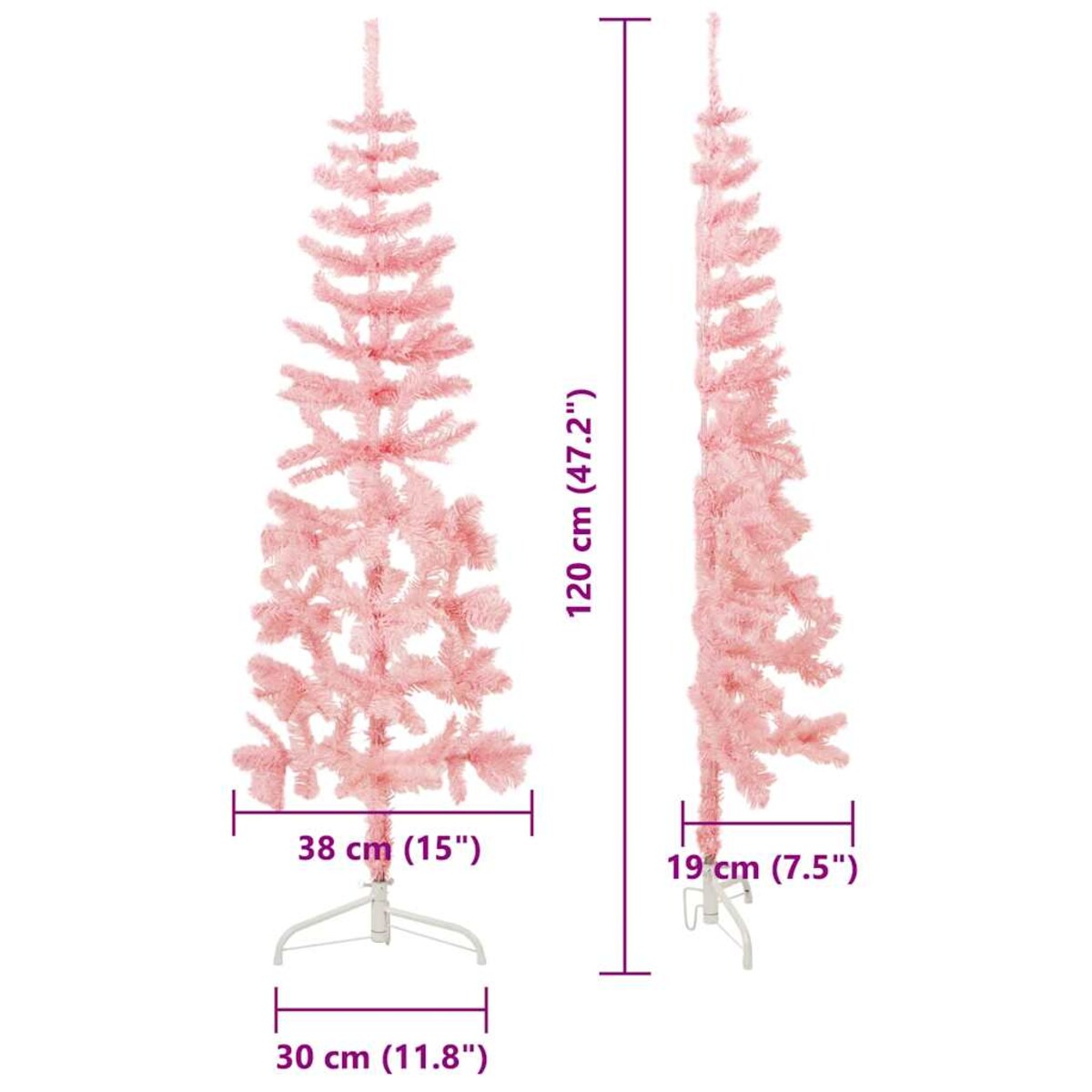 vidaXL Smukła choinka połówka ze stojakiem, sztuczna, różowa, 120 cm