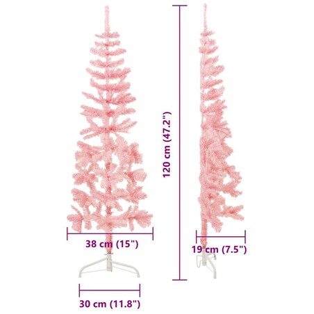 vidaXL Smukła choinka połówka ze stojakiem, sztuczna, różowa, 120 cm