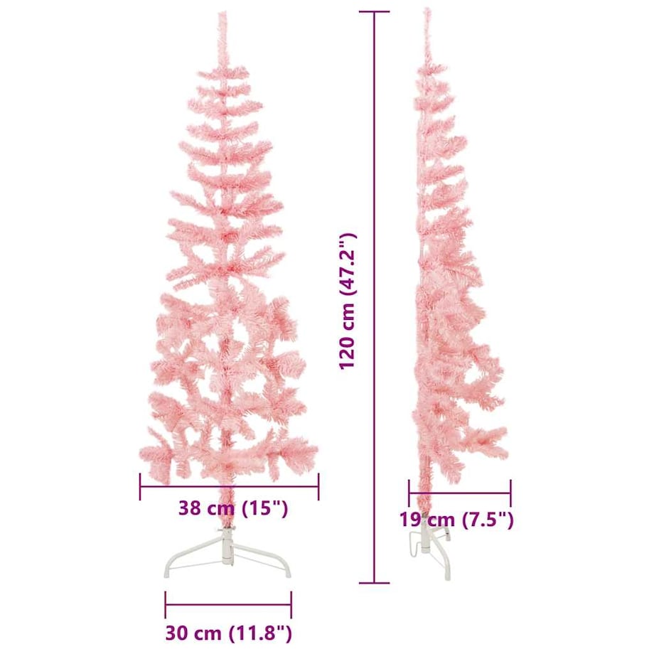 vidaXL Smukła choinka połówka ze stojakiem, sztuczna, różowa, 120 cm