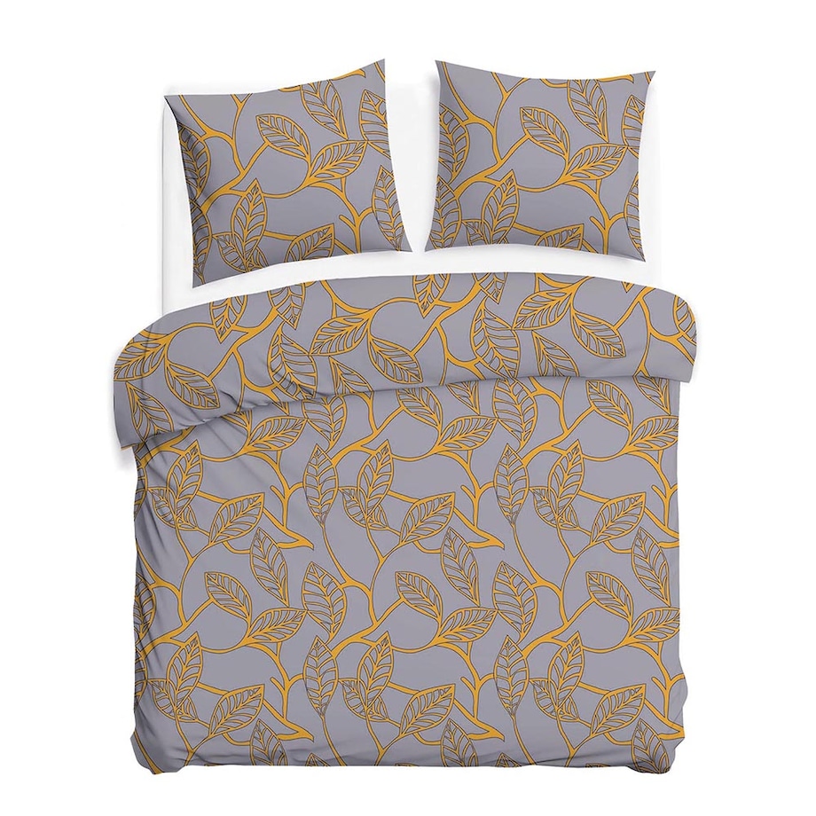 Pościel satyna bawełniana 220x200 Folina pomarańczowe liście na szarym tle, Satynlove
