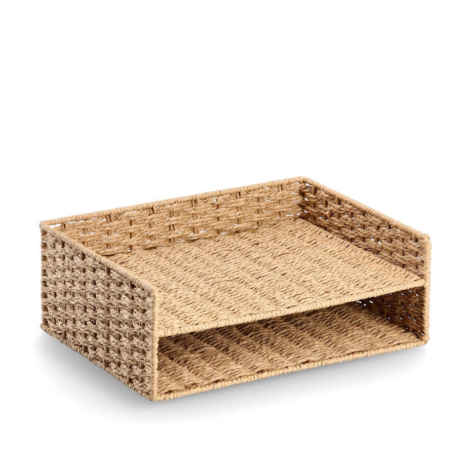 Piętrowa tacka na dokumenty z papierowej plecionki, 32 x 24 x 11,5 cm