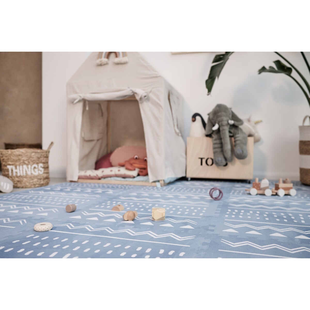 Mata Piankowa Puzzle OLYA KIDS wzór BOHO AZURE 120x180 cm