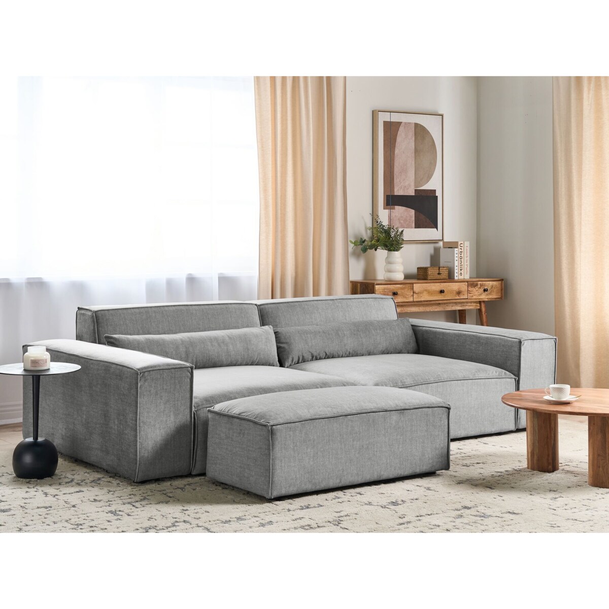 Sofa modułowa 2-osobowa z otomaną szara HELLNAR