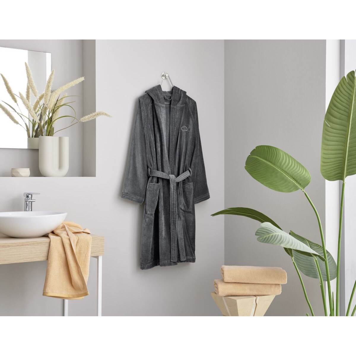 Kleine Wolke Chill Luksusowy szlafrok frotte rozm. L/XL 100% bawełna ciemnoszary