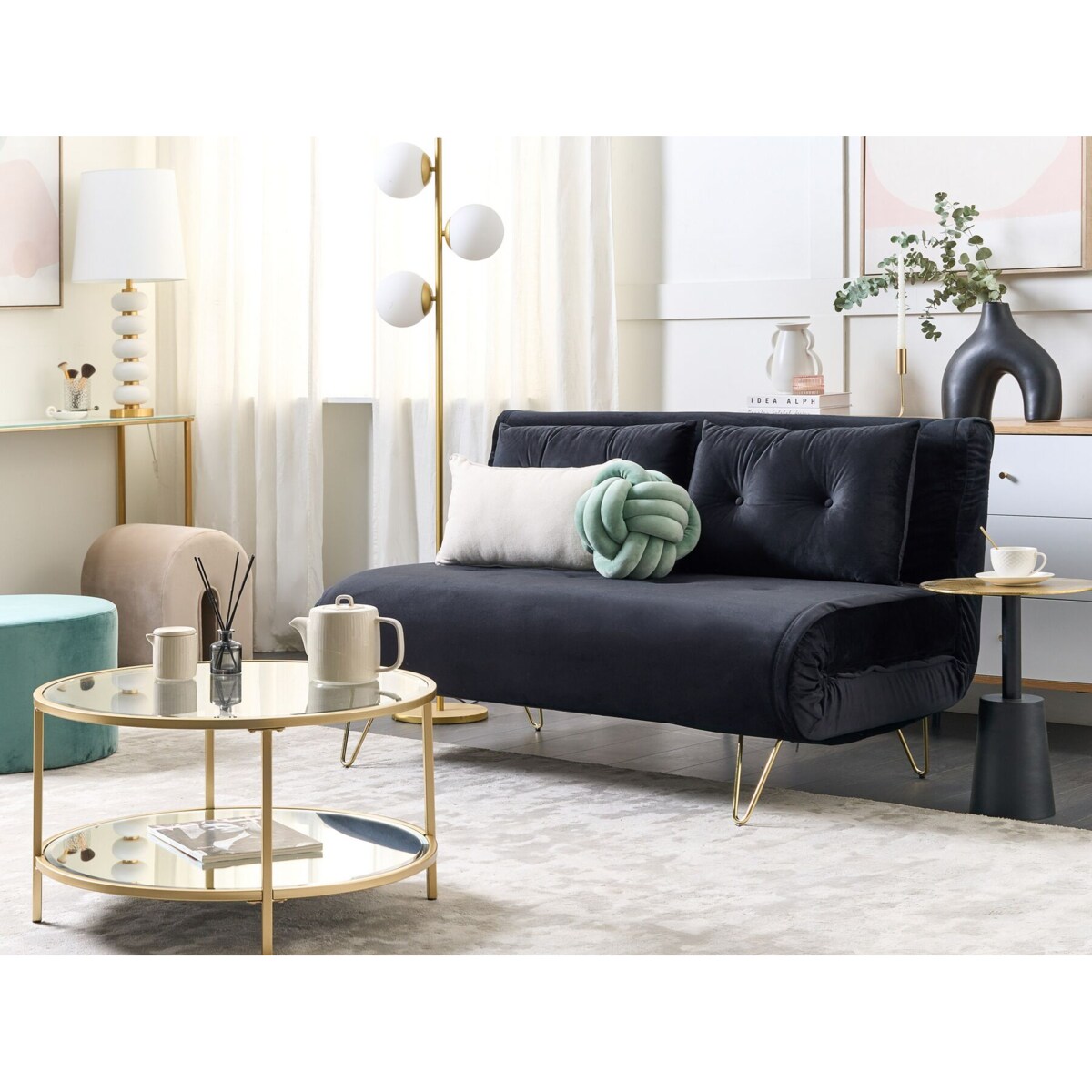 Sofa rozkładana VESTFOLD Welur Czarny dla 2 osób