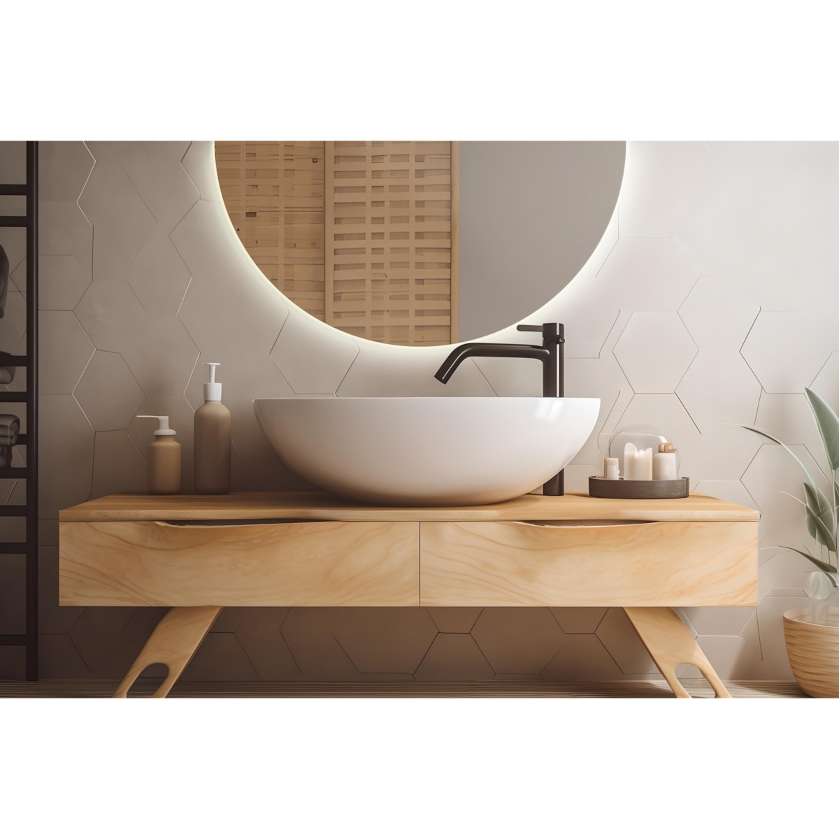 Lustro 100 x 50 cm Półokrągłe światło LED ciepłe