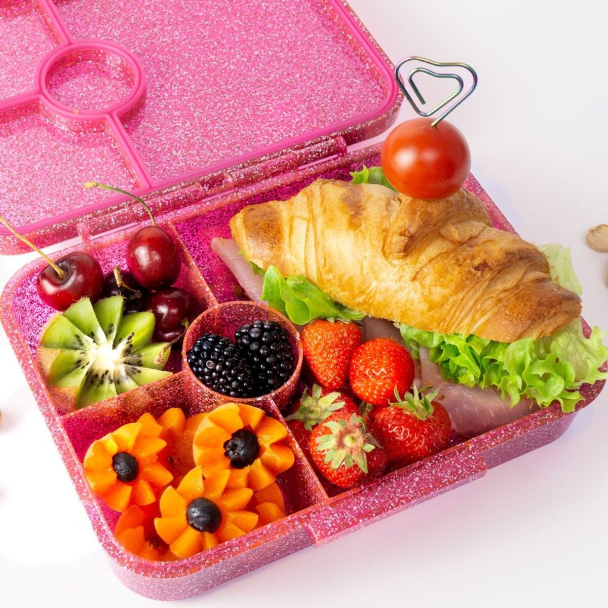 LEKKABOX GLAMOUR brokatowa śniadaniówka z przegródkami, Pink