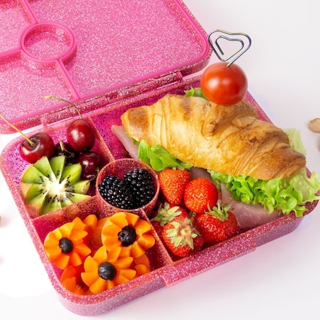 LEKKABOX GLAMOUR brokatowa śniadaniówka z przegródkami, Pink