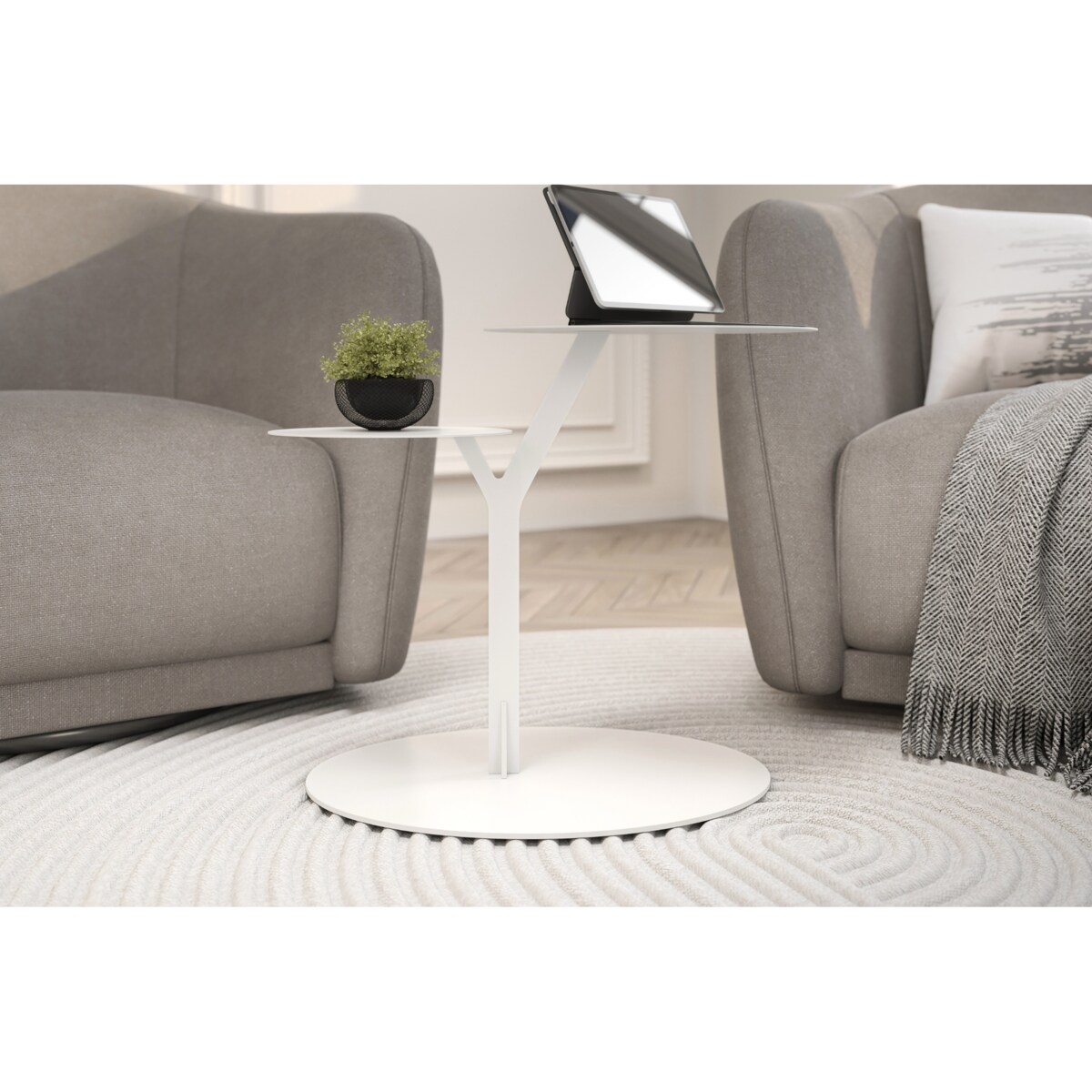 Stolik metalowy dwa blaty Iroko, kolor biały