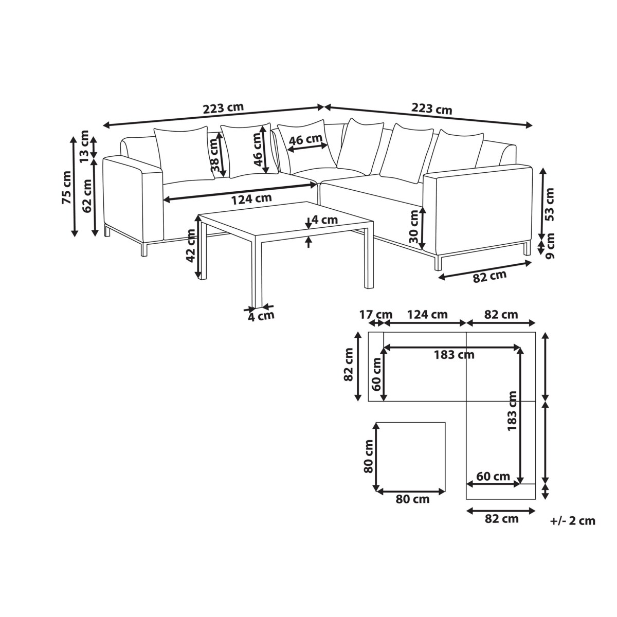 Zestaw ogrodowy tapicerowany 5-osobowy prawostronny beżowoszary BELIZE