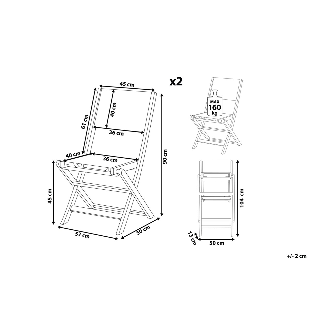 Zestaw 2 krzeseł ogrodowych akacjowy jasne drewno z szarym CESANA