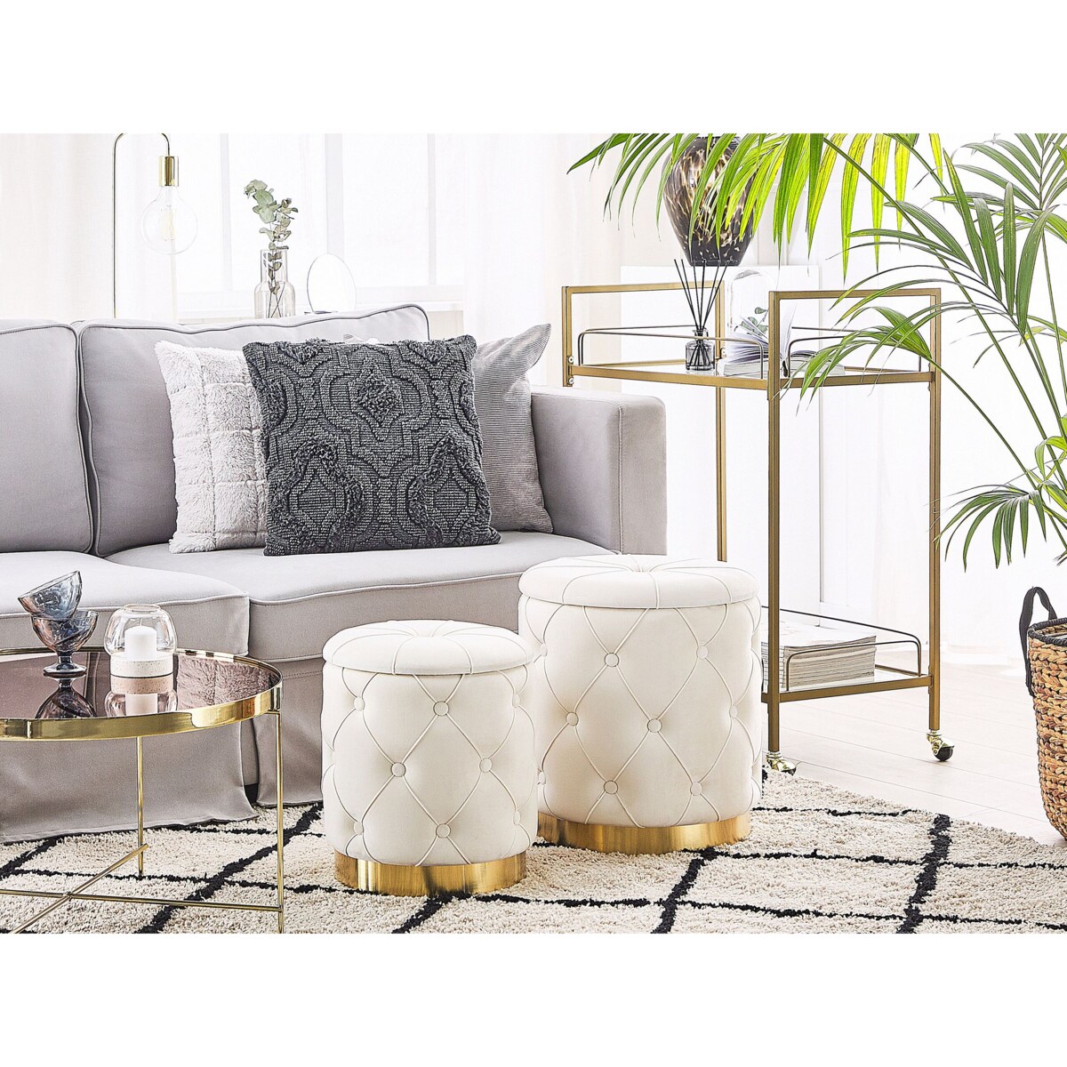 Zestaw 2 pufów ze schowkiem biały PUEBLO