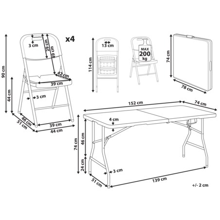 Zestaw ogrodowy dla 4 osób CUGNOLI Składane Biały