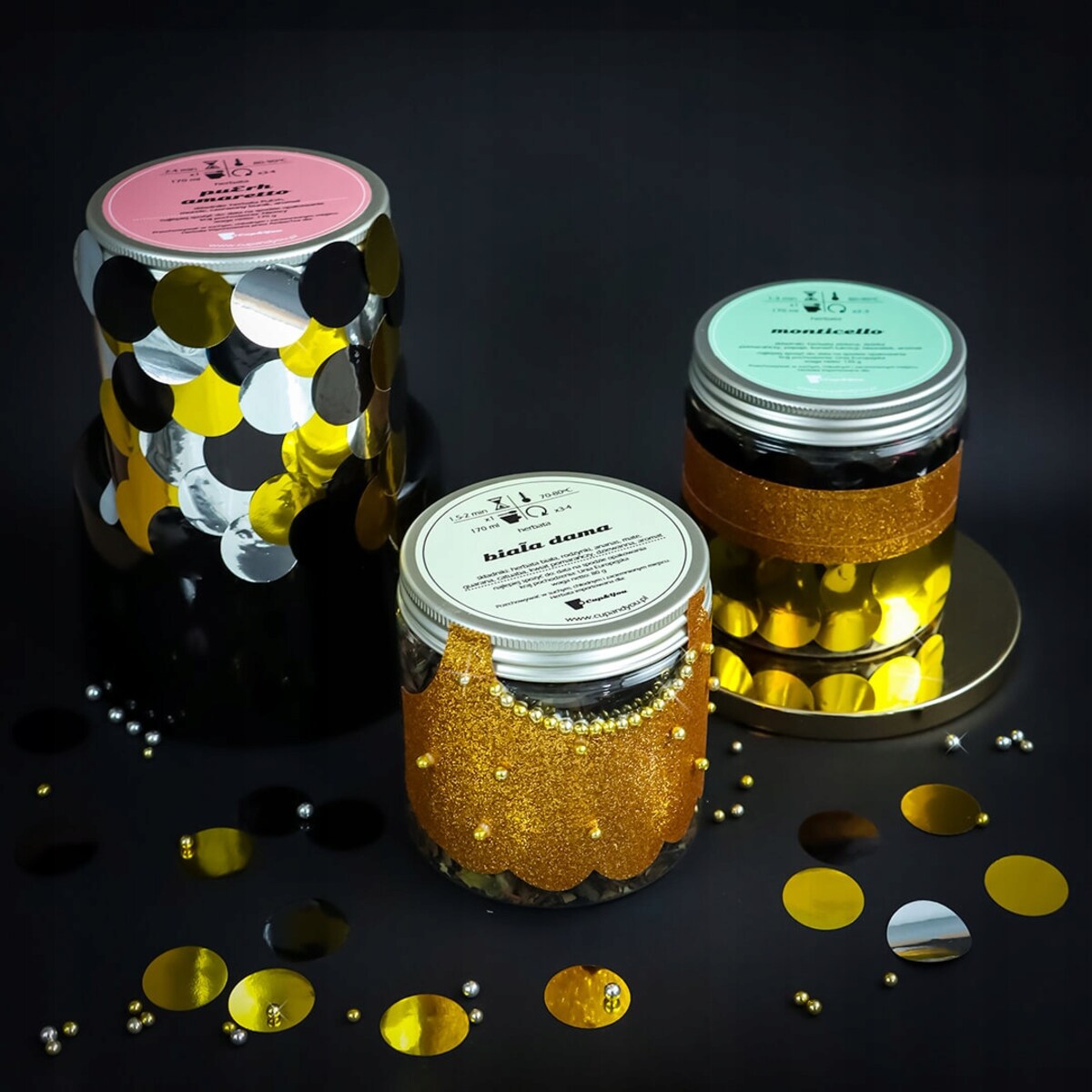 Herbata zielona sypana MONTICELLO o smaku różowego wina PREMIUM Cup&You - herbata liściasta sypana mieszanka napar susz - gotowa na prezent upominek