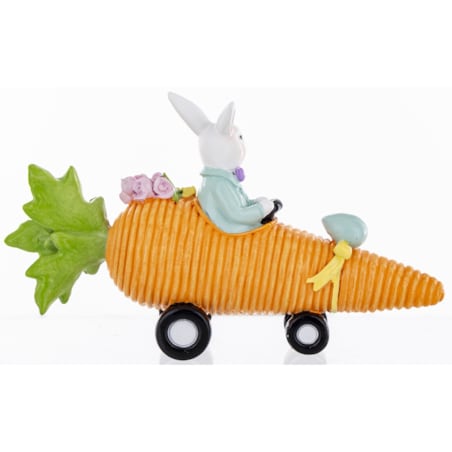 Dekoracja - królik AUTOMOBILISTA na marchewce 12,5x22x6 cm