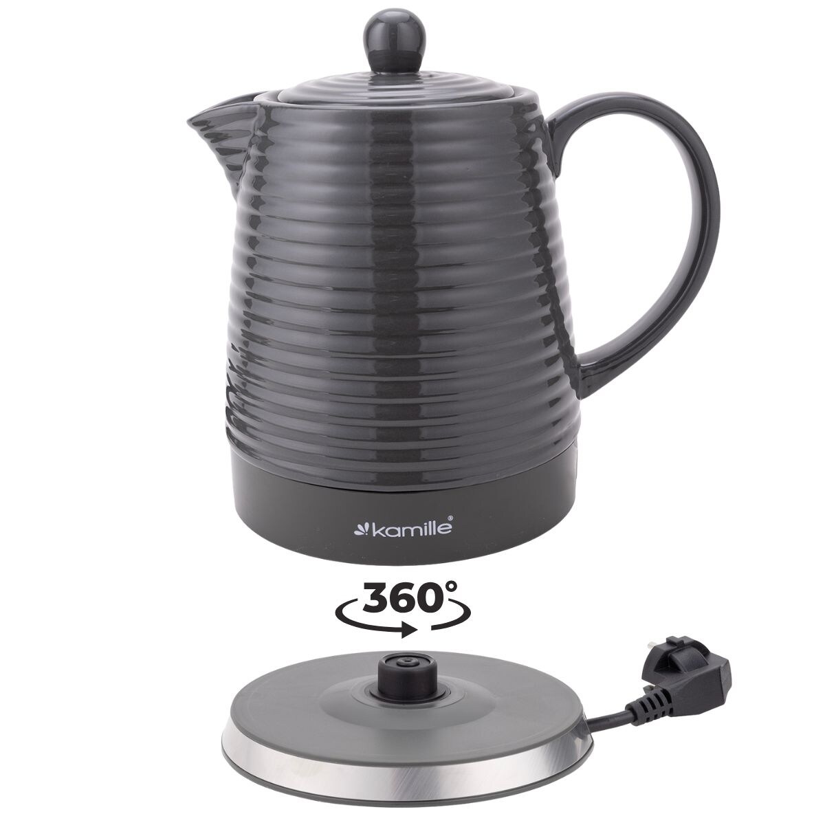 Czajnik elektryczny bezprzewodowy ceramiczny 1200W 1.2L czarny KAMILLE