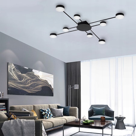 Lampa Sufitowa Nowoczesna Black 8-Ramienna Led