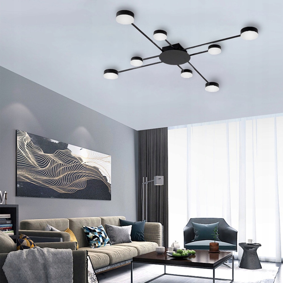 Lampa Sufitowa Nowoczesna Black 8-Ramienna Led