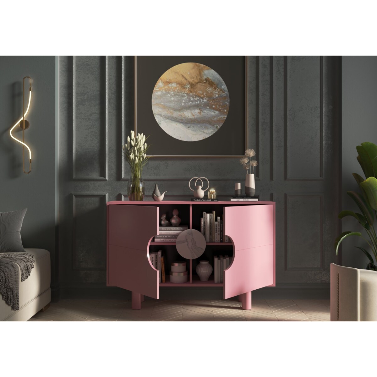 Nowoczesna komoda z marmurem Dancan ZOE 2D / kolor pudrowy róż / szer. 140 cm