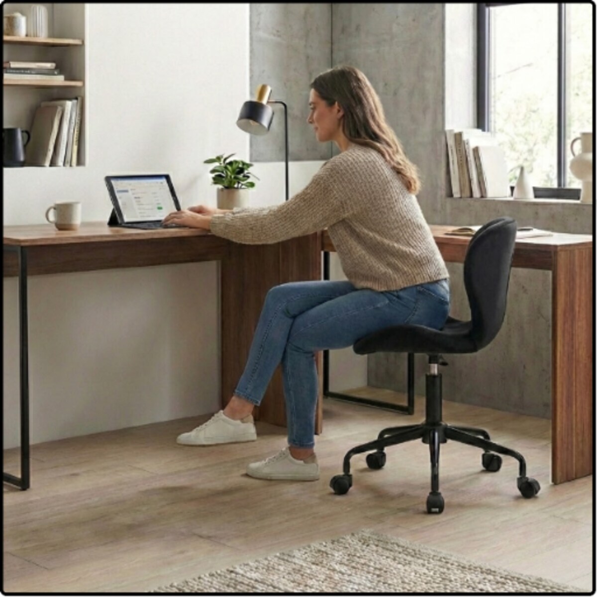 Fotel biurowy krzesło obrotowe do biurka ucznia gabinetu regulowane czarne welurowe