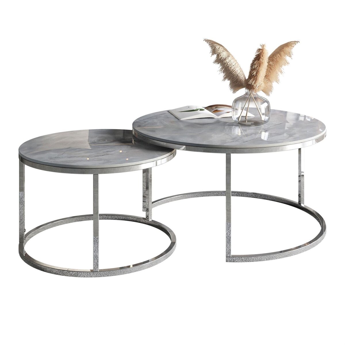 Stolik kawowy GRISE 2w1 chrom szary marmur