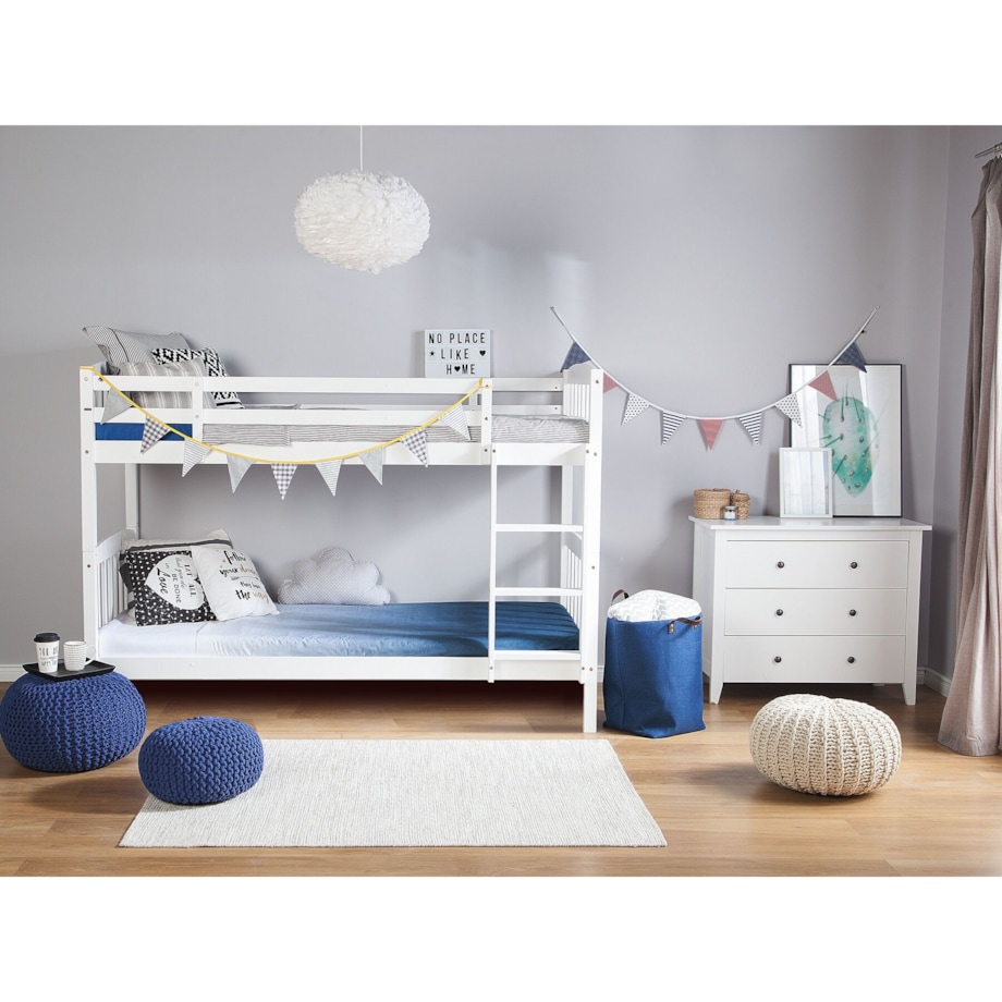 Łóżko piętrowe drewniane 90 x 200 cm białe REVIN
