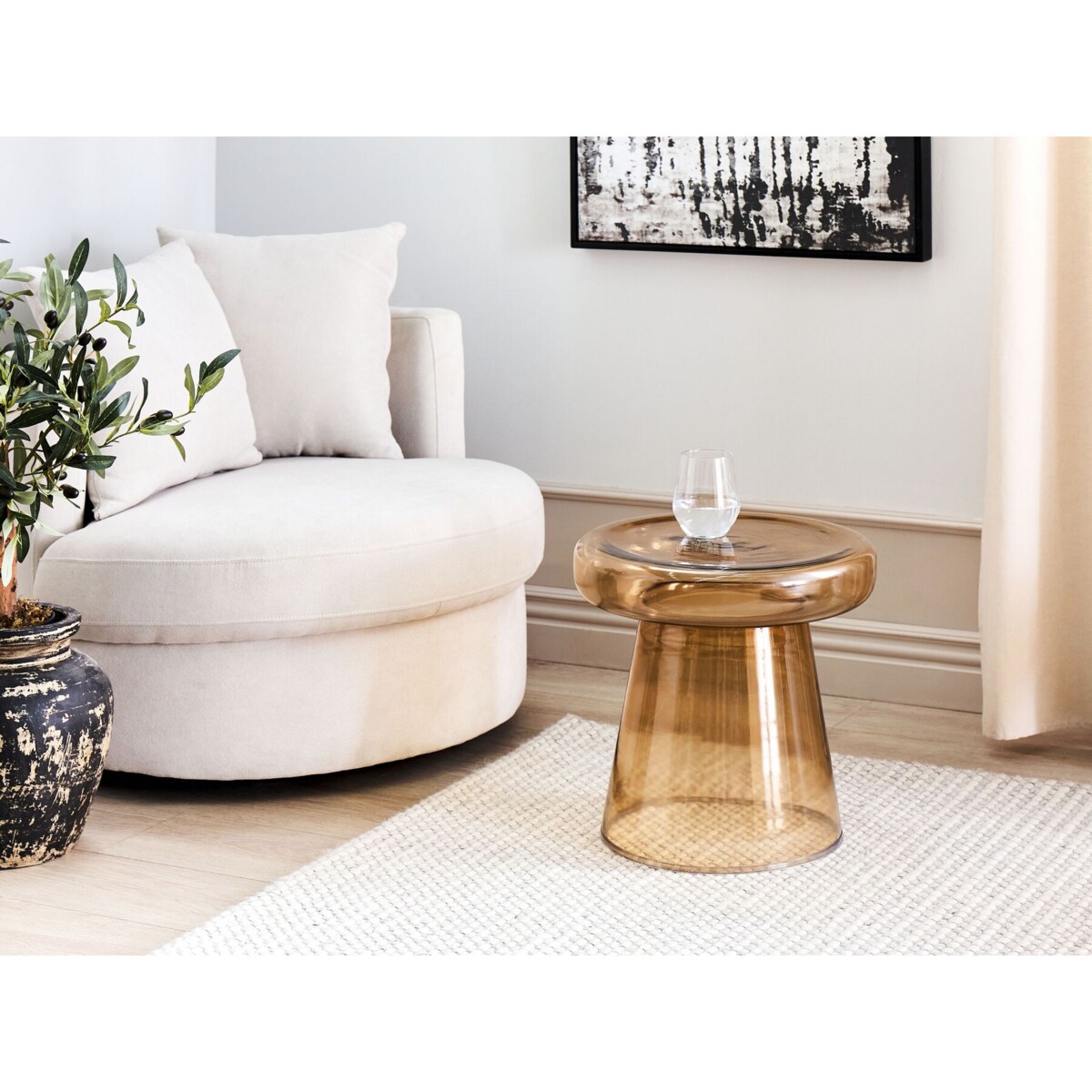 Stolik pomocniczy szklany złoty brąz CALDERA