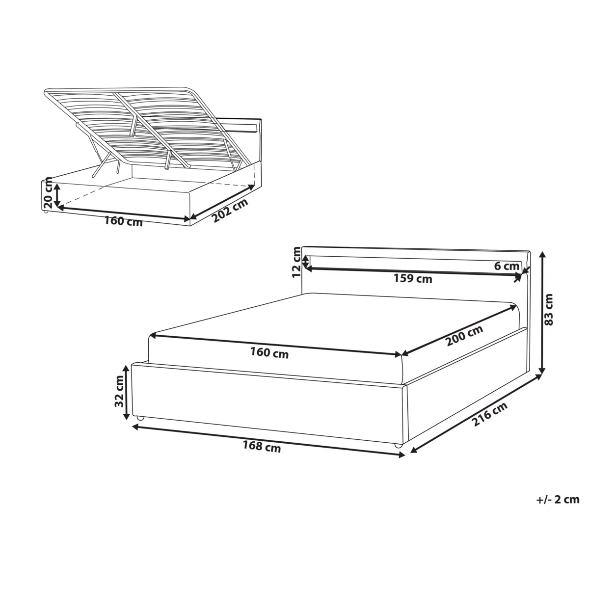 Łóżko LED z pojemnikiem ARMELLE 160 x 200 cm Ciemnoszary