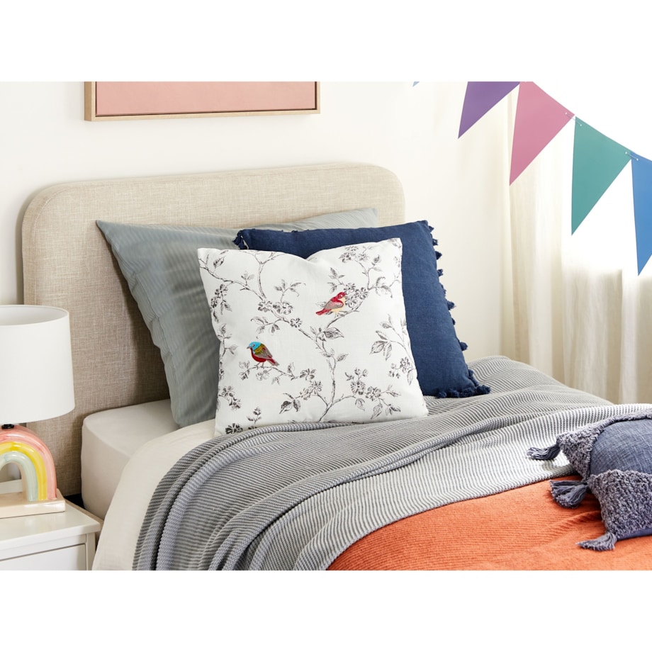 2 bawełniane poduszki dekoracyjne z motywem ptaków 45 x 45 cm białe DILLENIA