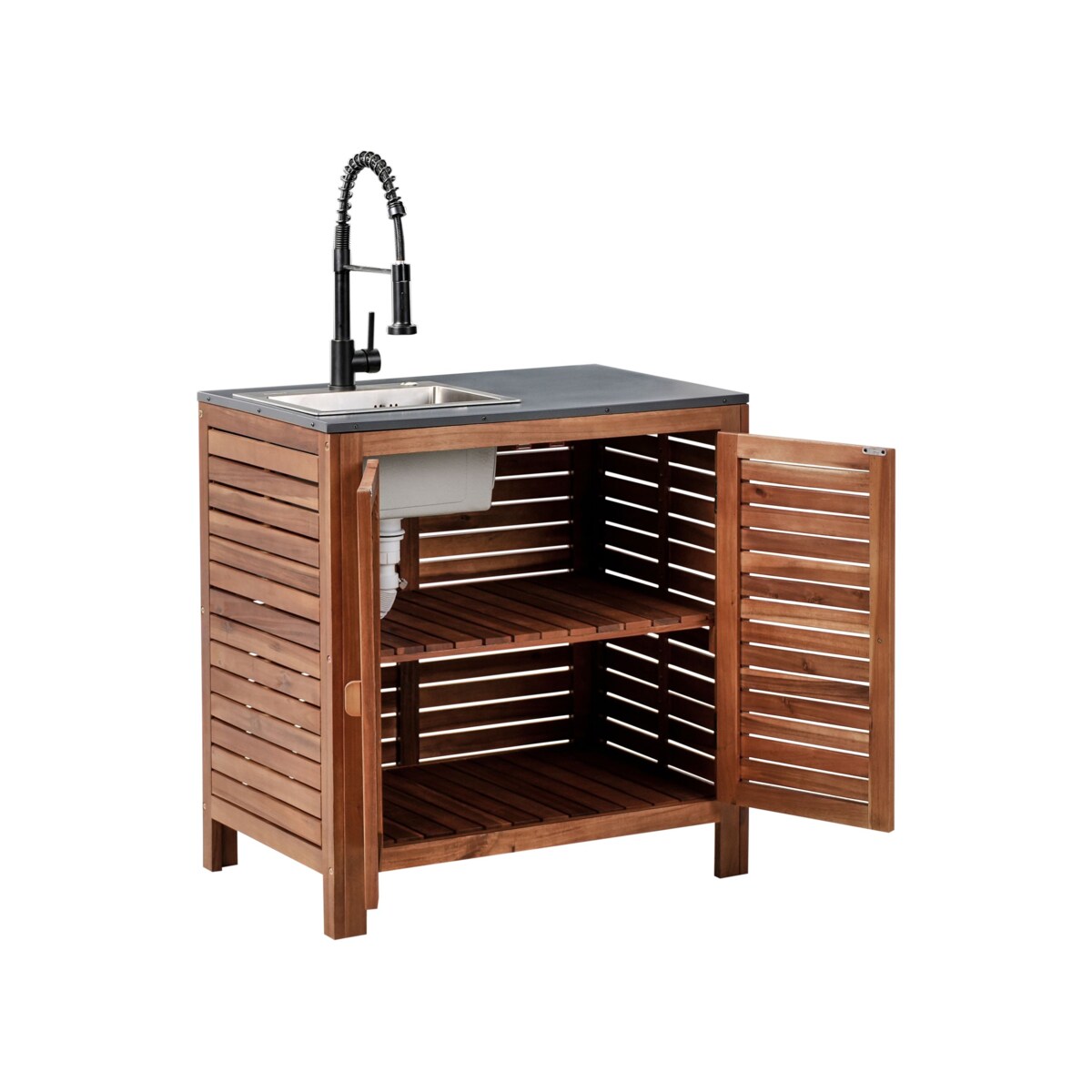Szafka kuchenna ogrodowa ze zlewem BRUCOLI Drewno akacjowe 80 cm 50 cm Brązowy/ czarny