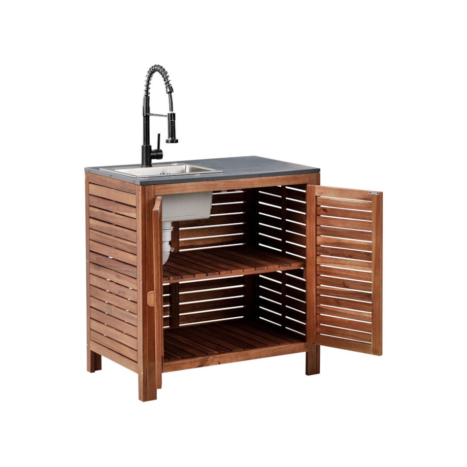 Szafka kuchenna ogrodowa ze zlewem BRUCOLI Drewno akacjowe 80 cm 50 cm Brązowy/ czarny
