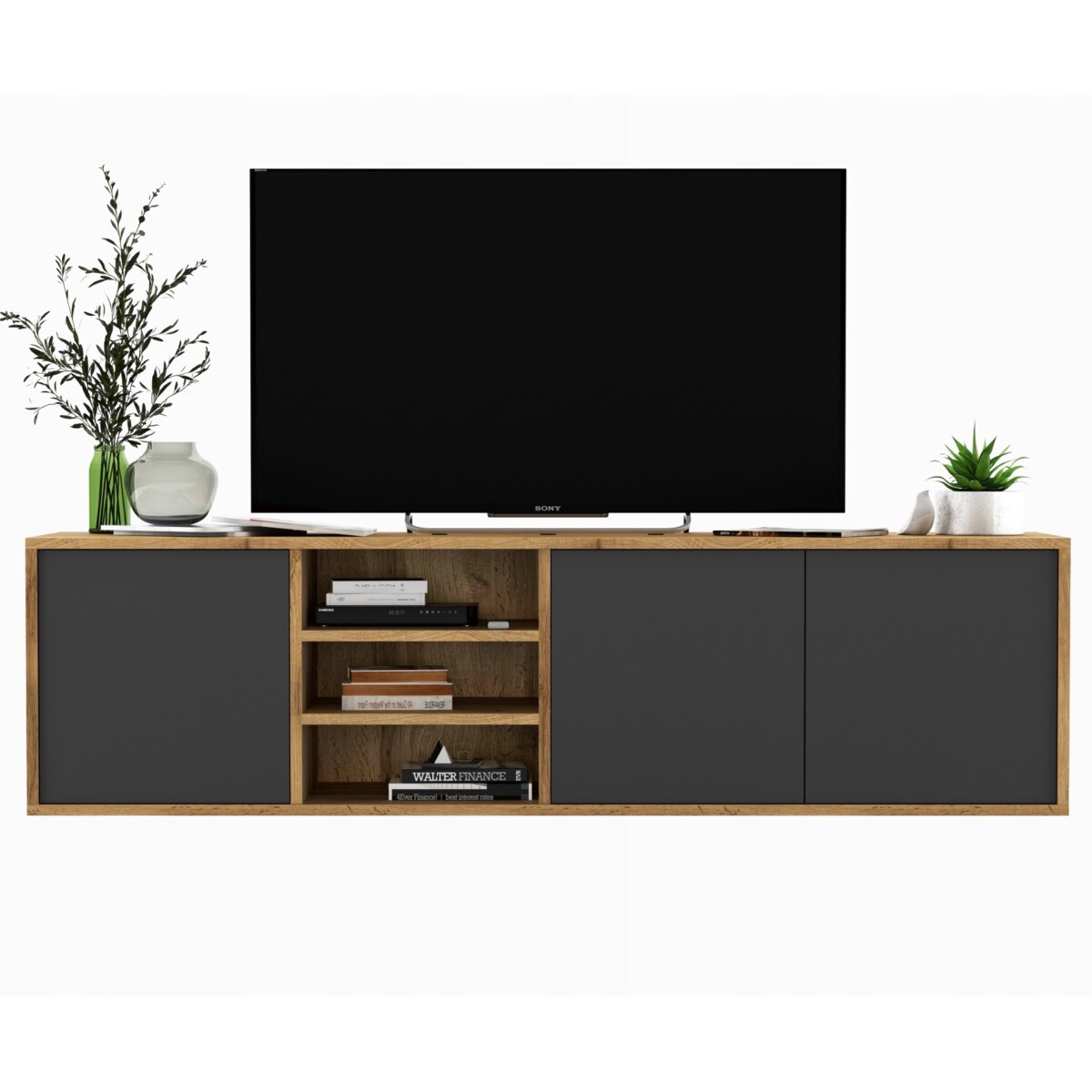 Szafka RTV Wisząca Komoda Industrialna Dąb Wotan Grafit MAT 150 cm