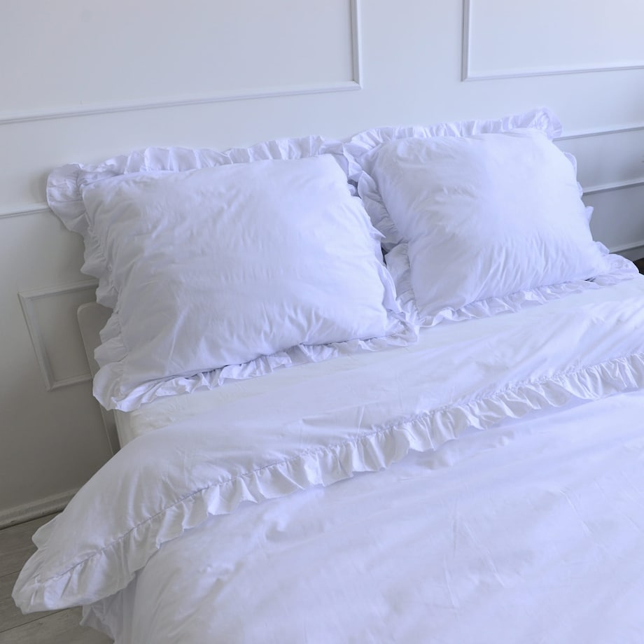 Poszewka Pościel Na Poduszkę Z Ozdobną Falbanką 70X80 Cm Biała