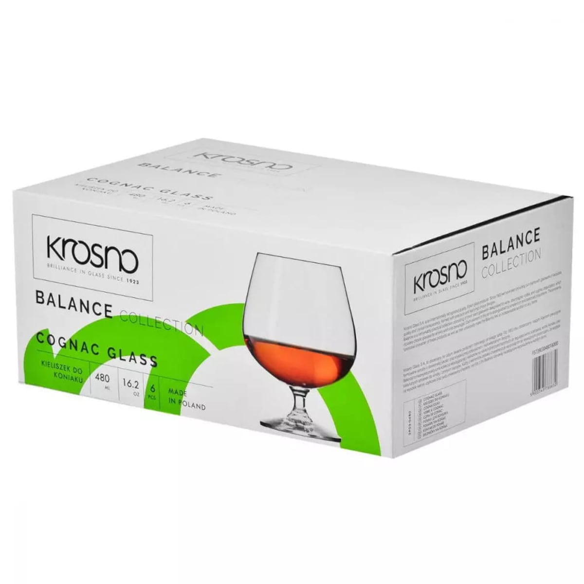 Kieliszki do Koniaku Brandy na Stopce Balance Krosno 6 x 480 ml Zestaw
