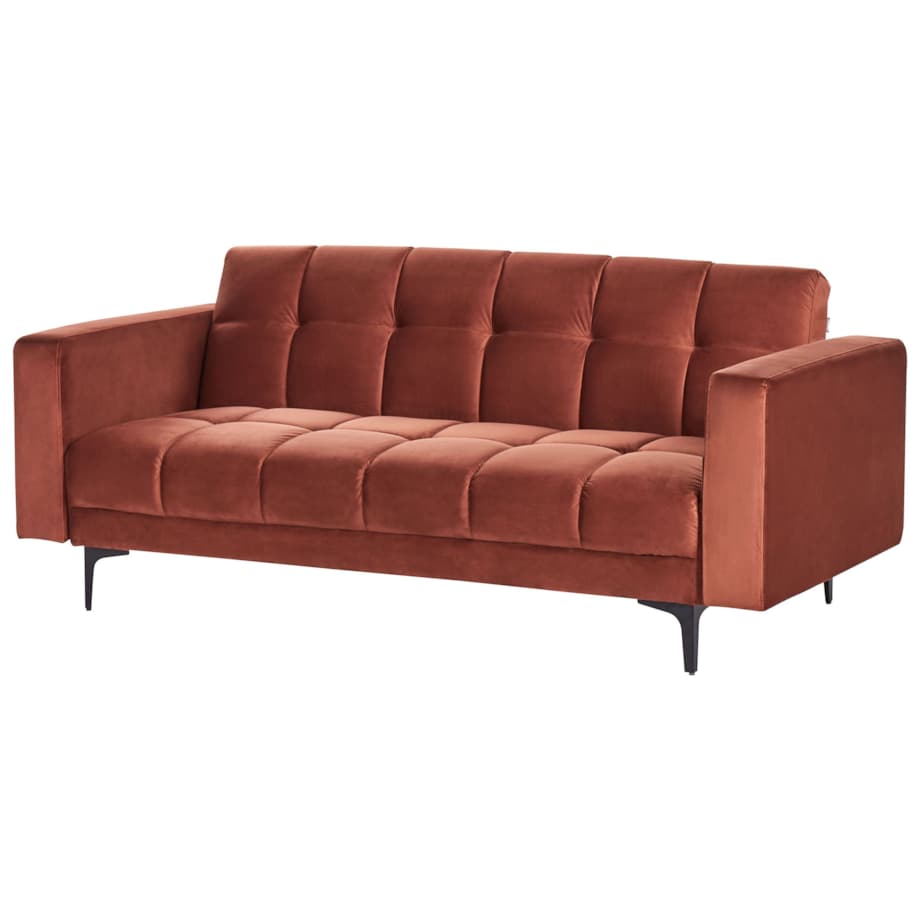 Sofa rozkładana welurowa czerwona ALNES