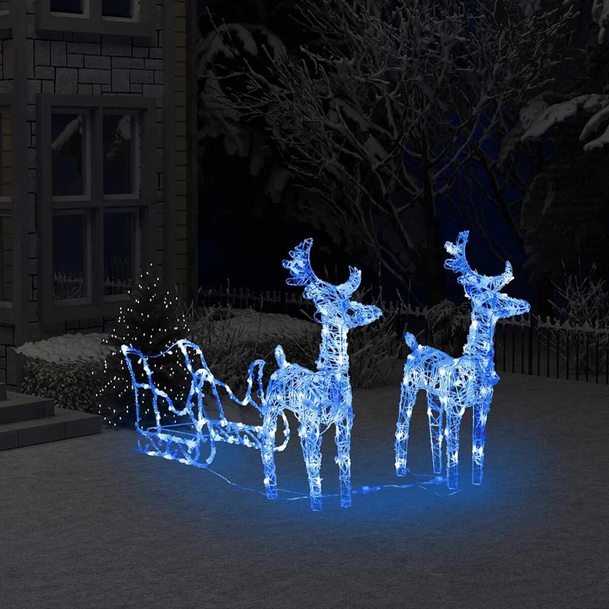vidaXL Świąteczna dekoracja renifery z saniami, 160 diod LED, 130 cm