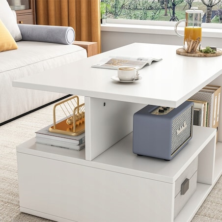 Ława stolik biały kawowy nowoczesny z półką do salonu pokój loft duży 90 cm