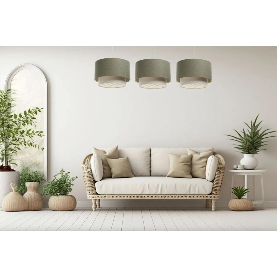 Lampa wisząca ERUTAN DOUBLE RATTAN 50 zielona/kremowa