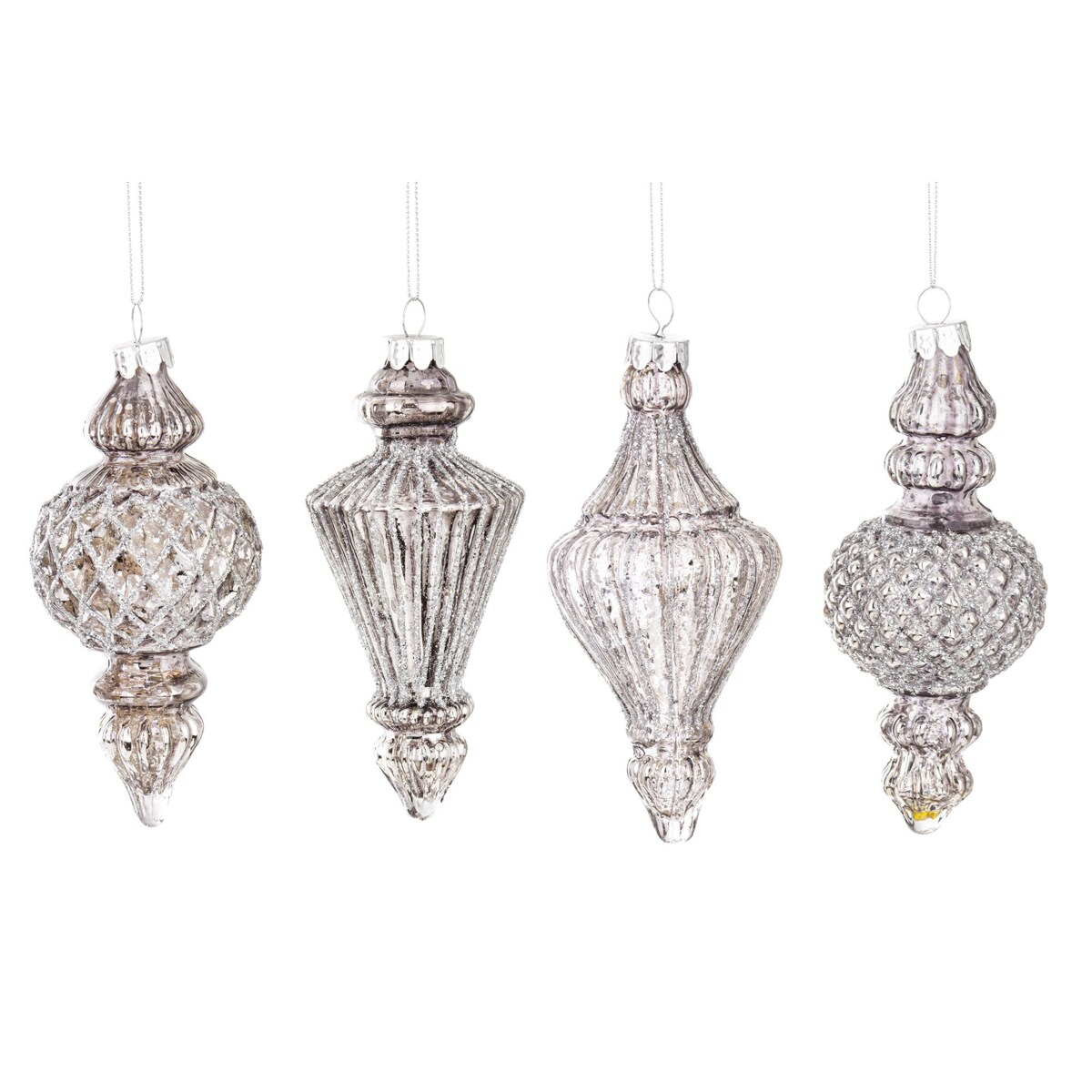 Bombka szklana 4szt. 14x6,5 15x6 cm JOLANDA szarosrebrna