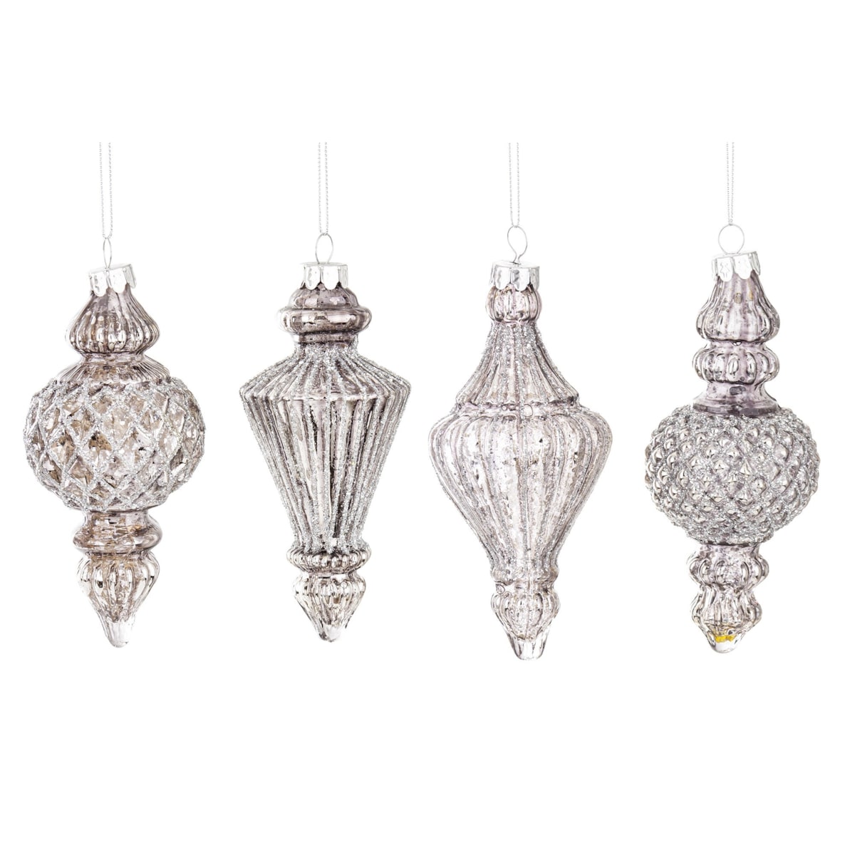 Bombka szklana 4szt. 14x6,5 15x6 cm JOLANDA szarosrebrna