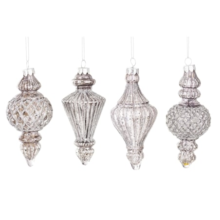 Bombka szklana 4szt. 14x6,5 15x6 cm JOLANDA szarosrebrna
