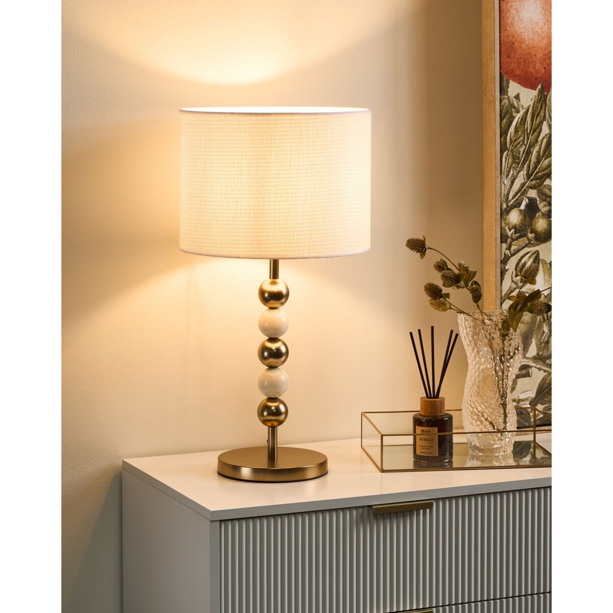 Lampa stołowa LOKY Metal Mosiężny/beżowy