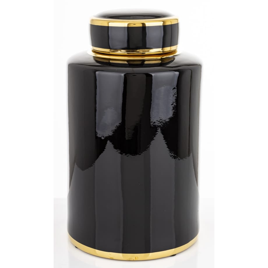 Walcowaty pojemnik ze złotą zakrętką 31x18,5x18,5 cm czarny
