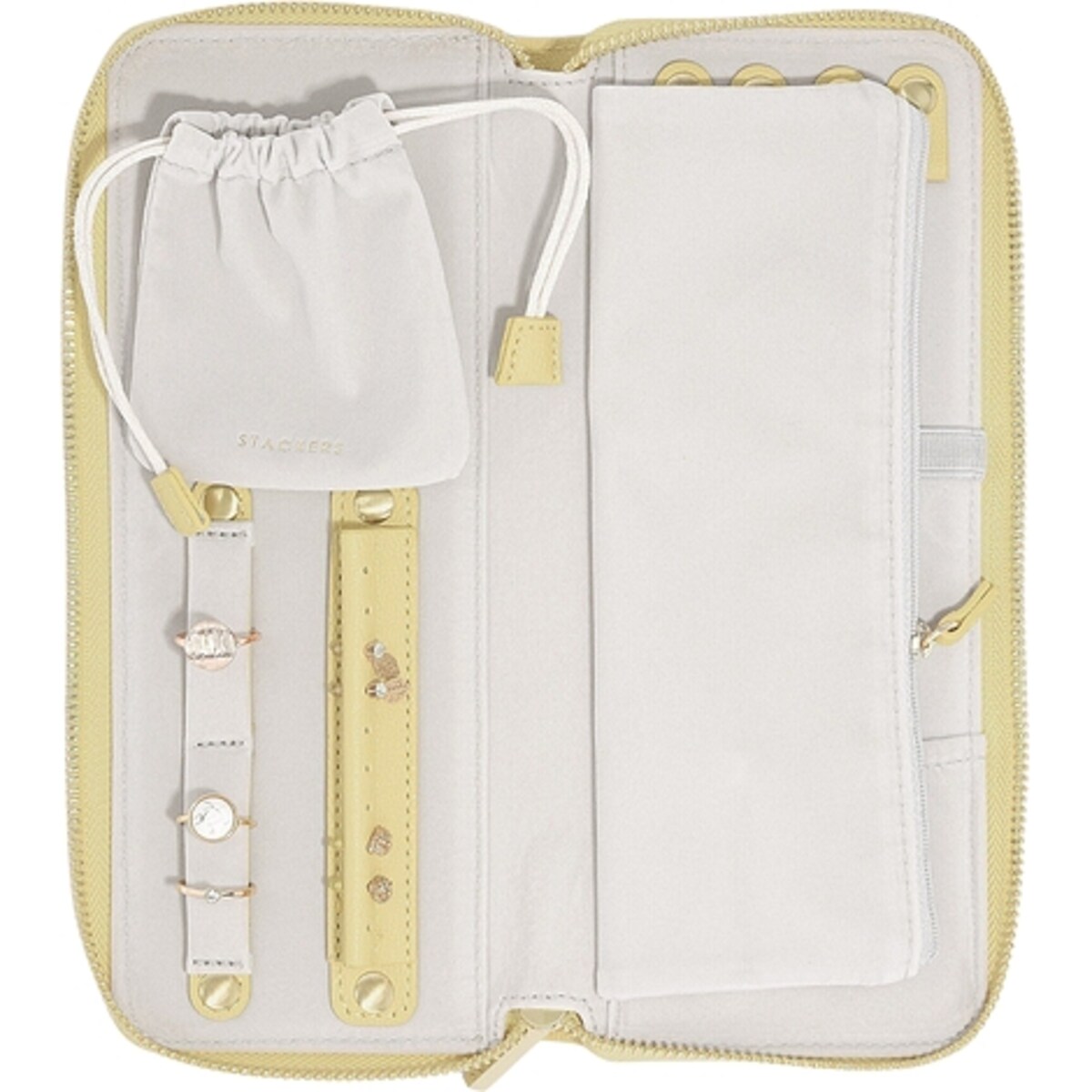 Pudełko podróżne na biżuterię z miejscem na pierścionki Stackers żółte