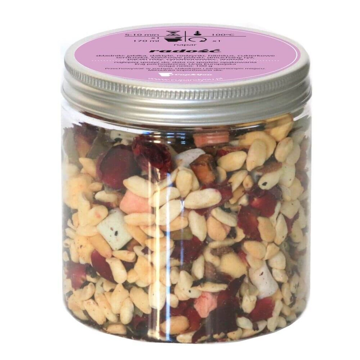 Big Box Thank You z herbatą - Zestaw sypanych herbat smakowych THANK YOU: 10 saszetek - 10szt x 5/8g z herbatą o różnych smakach,Kubek z zaparzaczem i pokrywką brzoskwiniowy ,Świeca sojowa Świeża Werb