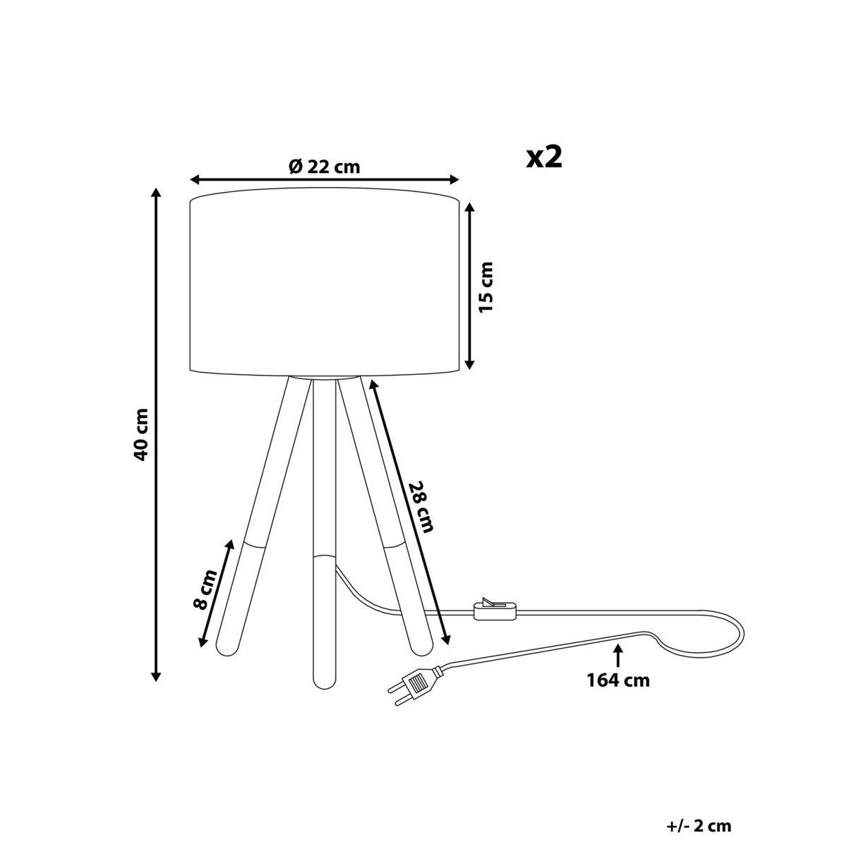 Zestaw 2 lampek nocnych drewniany czarny TOBOL